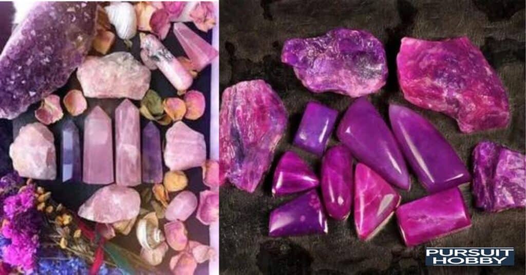 Sugilite gemstone collection showcasing variations in color and quality