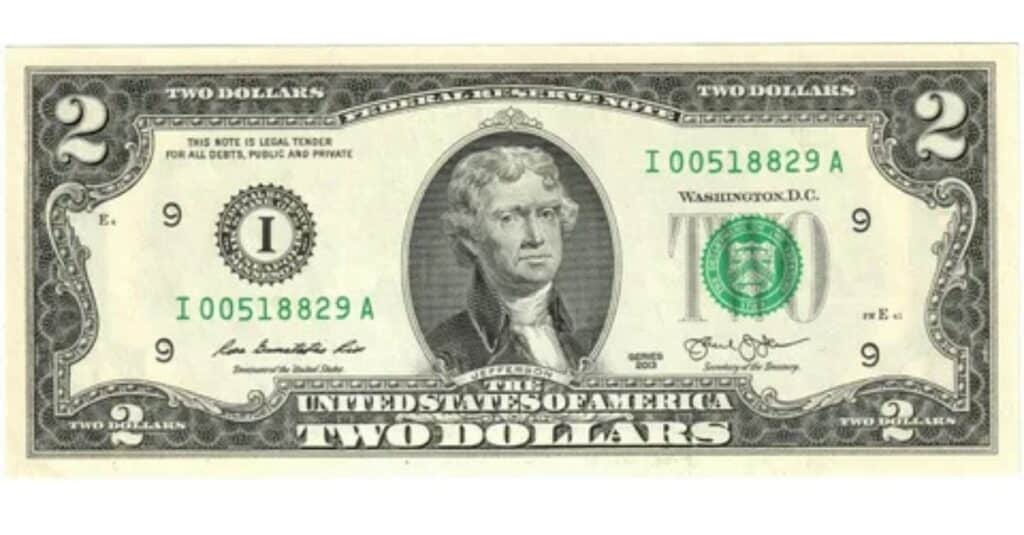 2 doller note  12 inches long