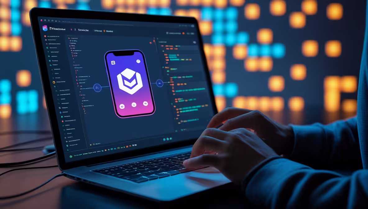 “Developer using Firebase Studio to build an app from text prompt”